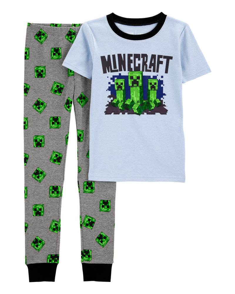 Kid Minecraft Snug Fit Cotton 2-Piece Pajamas - Blue, image 1 of 3 slides