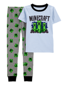 Kid Minecraft Snug Fit Cotton 2-Piece Pajamas - Blue, image 1 of 3 slides