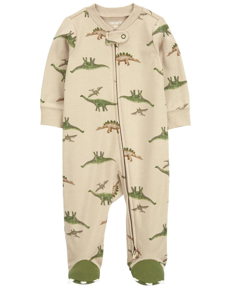 Baby 2-Way Zip Dinosaur Cotton Sleep & Play Pajamas, image 1 of 3 slides