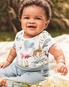 Baby Organic Cotton Rib 3-Pack Animal & Striped Bodysuits, image 6 of 7 slides