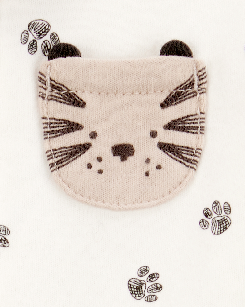 Baby Boy Tiger Print 2-Way Zip Cotton Sleep & Play Pajamas - Ivory, image 3 of 4 slides