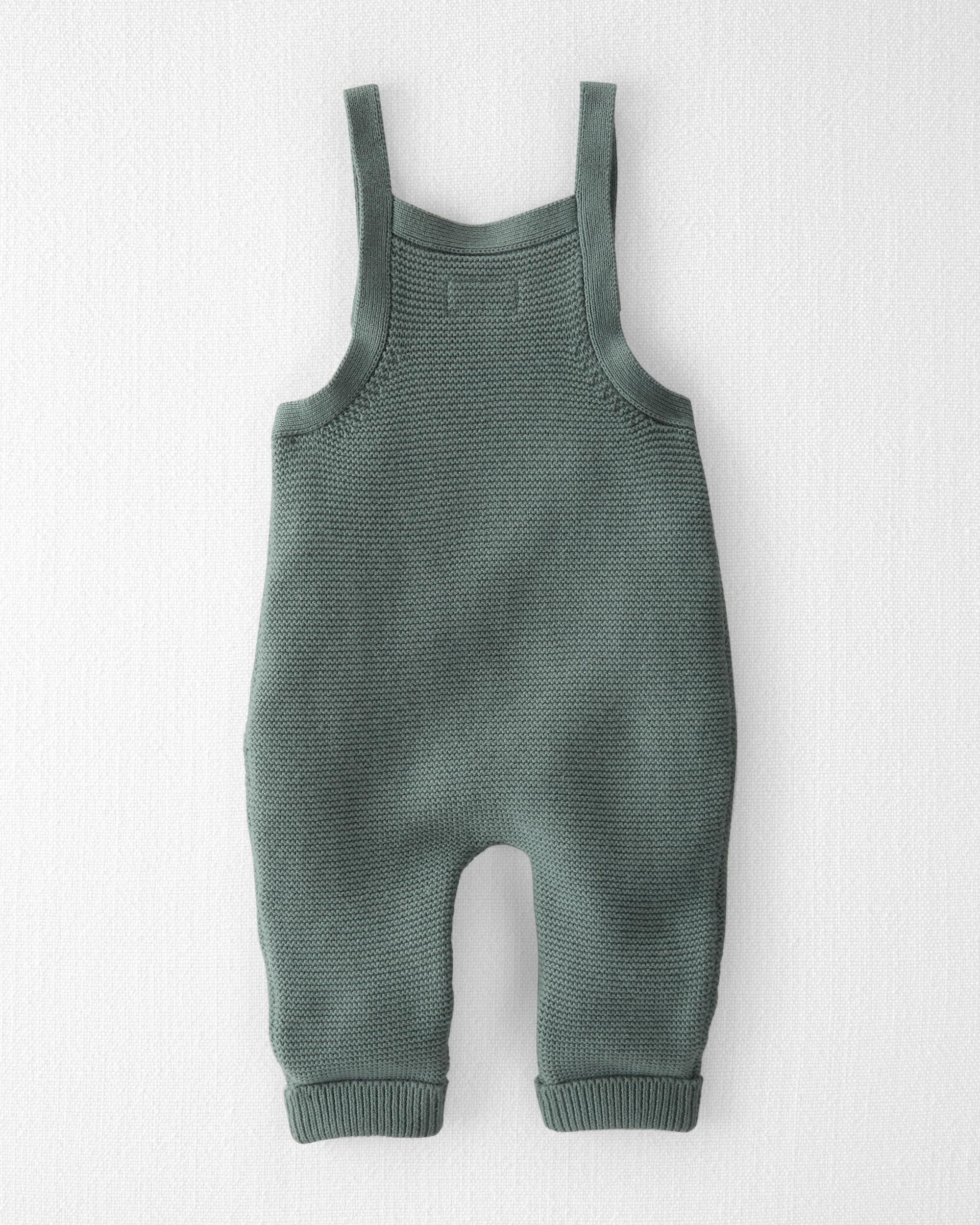 Sugar Pine Baby Organic Sweater Knit Overalls in Green skiphop