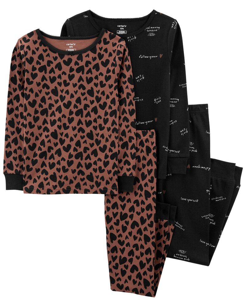 Kid 4-Piece Hearts 100% Snug Fit Cotton Pajamas, image 1 of 4 slides