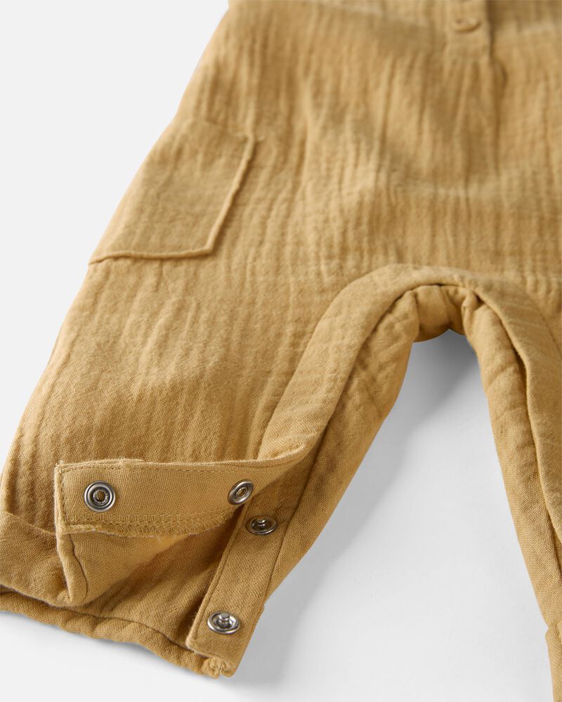 Baby Organic Cotton Gauze Overalls in Gold, image 3 of 5 slides
