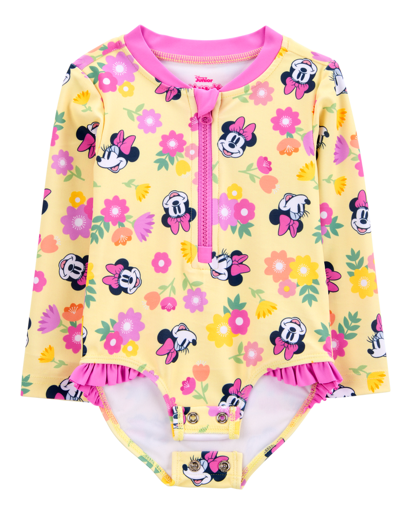 Baby Disney© Minnie Mouse 1-Piece Rashguard Swimsuit - Yellow/Pink, image 2 of 4 slides