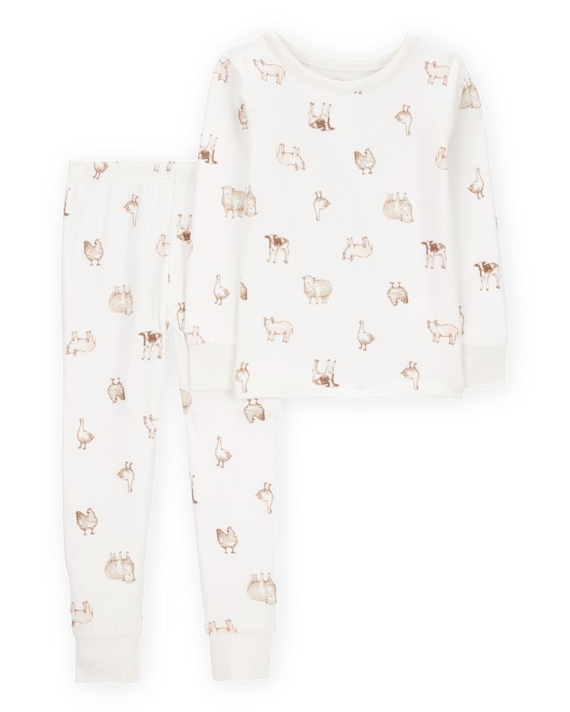 Toddler Farm Animals Print PurelySoft 2-Piece Pajamas - Ivory, image 1 of 5 slides