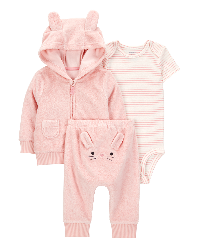 Baby 3-Piece Bunny Little Cardigan Set - Pink, image 1 of 5 slides
