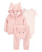 Baby 3-Piece Bunny Little Cardigan Set - Pink, image 1 of 5 slides