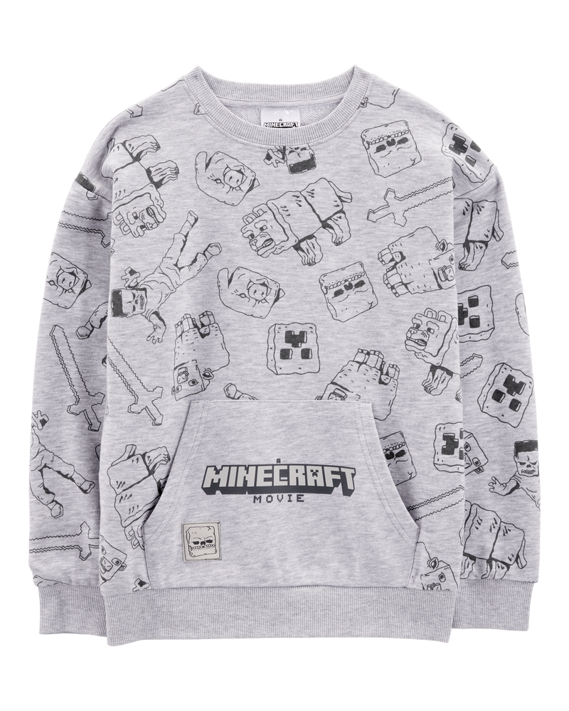 Kid Minecraft Print Pullover - Grey, image 1 of 2 slides