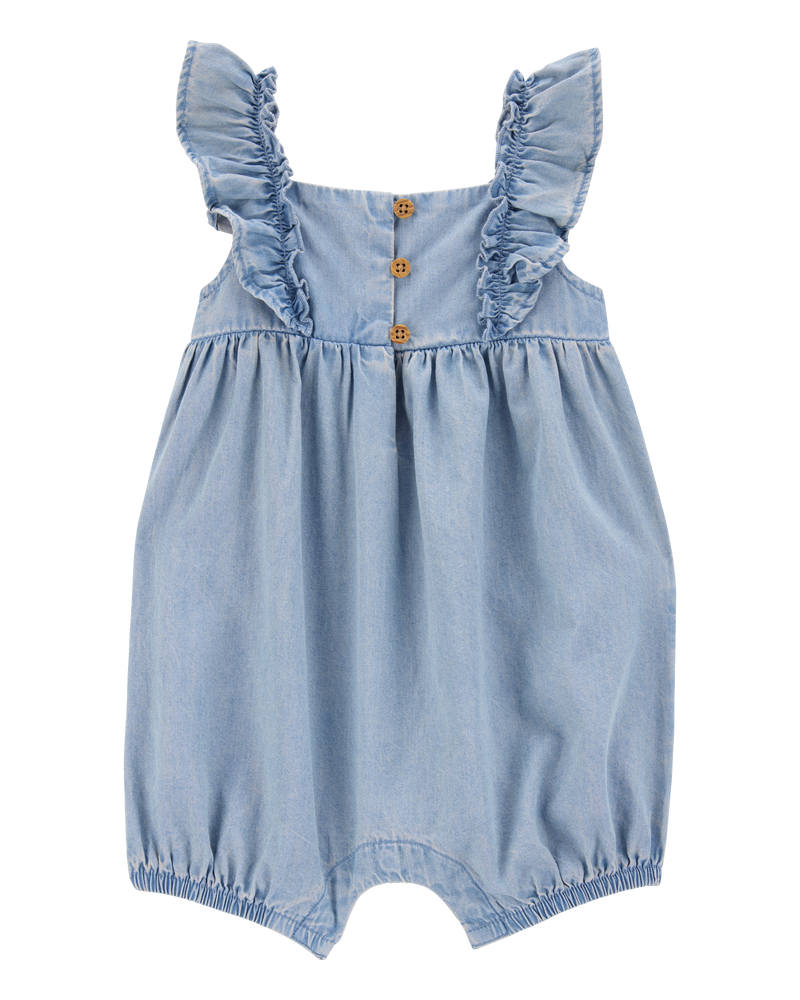 Baby Girl Chambray Flutter Romper, image 1 of 3 slides