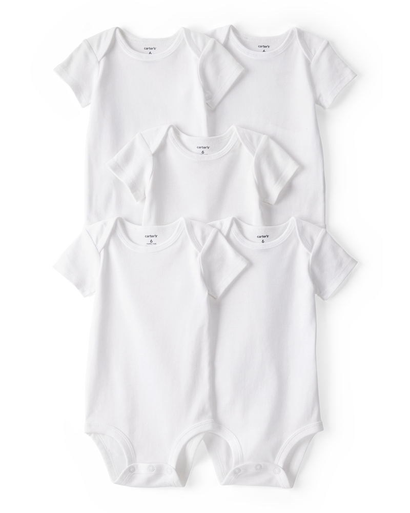 Baby 5-Pack Short-Sleeve Bodysuits - White, image 1 of 6 slides