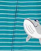 Baby 1-Piece Striped Whale 100% Snug Fit Cotton Footie Pajamas, image 3 of 4 slides