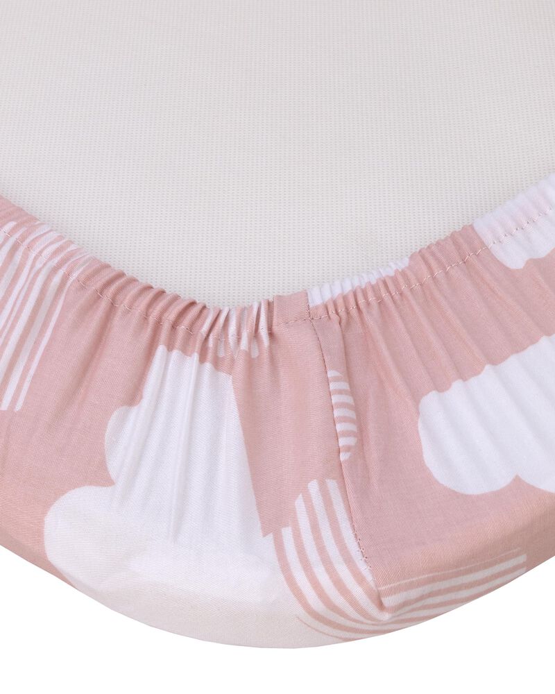 Skip Hop Cozy-Up 2-in-1 Bedside Sleeper 100% Cotton Fitted Bassinet Sheet - Pink & White Clouds, image 3 of 4 slides