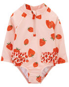 Baby Strawberry 1-Piece Half-Zip Rashguard, image 1 of 4 slides