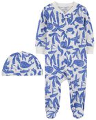Baby Whale Cotton Sleep & Play & Cap Set, image 1 of 2 slides