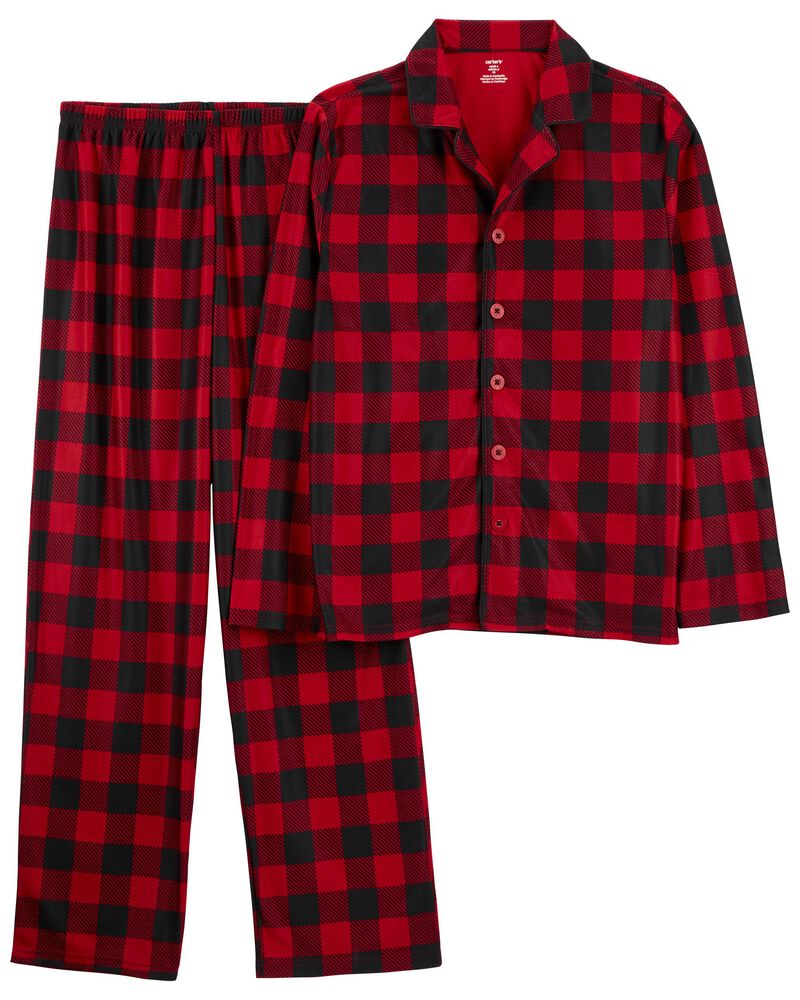 Adult 2-Piece Buffalo Check Fleece Coat-Style Pajamas, image 1 of 3 slides