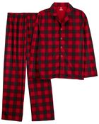 Adult 2-Piece Buffalo Check Fleece Coat-Style Pajamas, image 1 of 3 slides