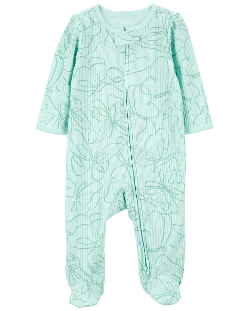 Baby Butterfly 2-Way Zip Cotton Blend Sleep & Play Pajamas, image 1 of 3 slides