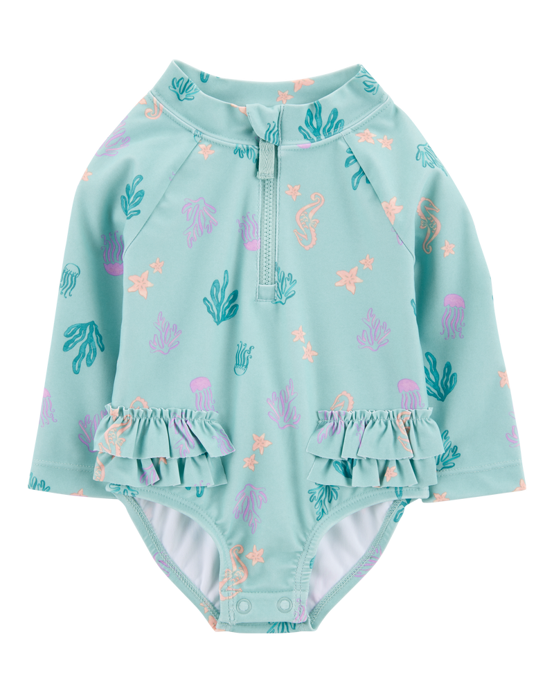 Baby Girl 1-Piece Coral Print Rashguard, image 1 of 5 slides