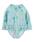 Baby Girl 1-Piece Coral Print Rashguard, image 1 of 5 slides