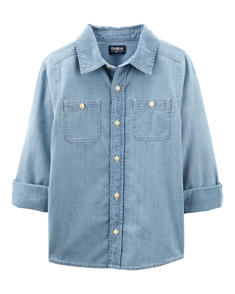 Kid Button-Front Chambray Shirt, image 2 of 4 slides