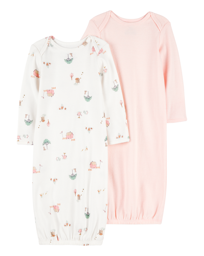 Baby 2-Pack Sleeper Gowns - Pink, image 1 of 6 slides