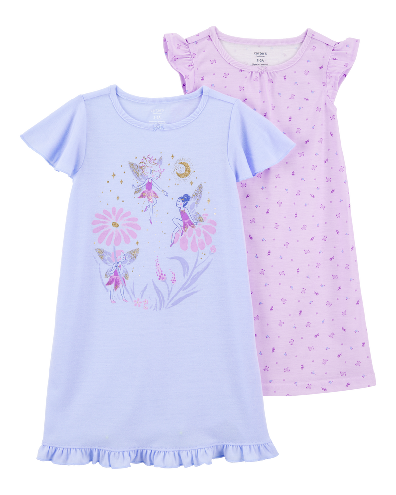 Girls 2-Pack Floral Fairy Nightgowns, image 1 of 4 slides