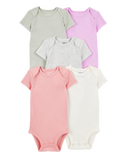 Baby Girl 5-Pack Solid Short-Sleeve Cotton Bodysuits, image 1 of 7 slides