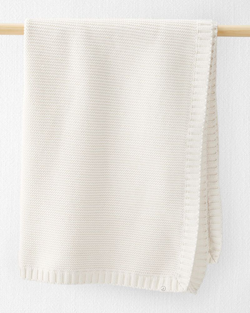 Baby Organic Cotton Signature Stitch Blanket in Cream, image 1 of 5 slides