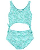 Kid 1-Piece Floral Print Cut-Out Swimsuit, image 2 of 4 slides