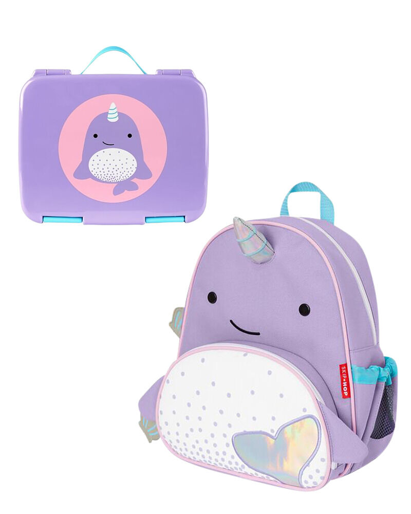 Purple Little Kid 2-Piece Narwhal Backpack & Bento Lunch Box Set