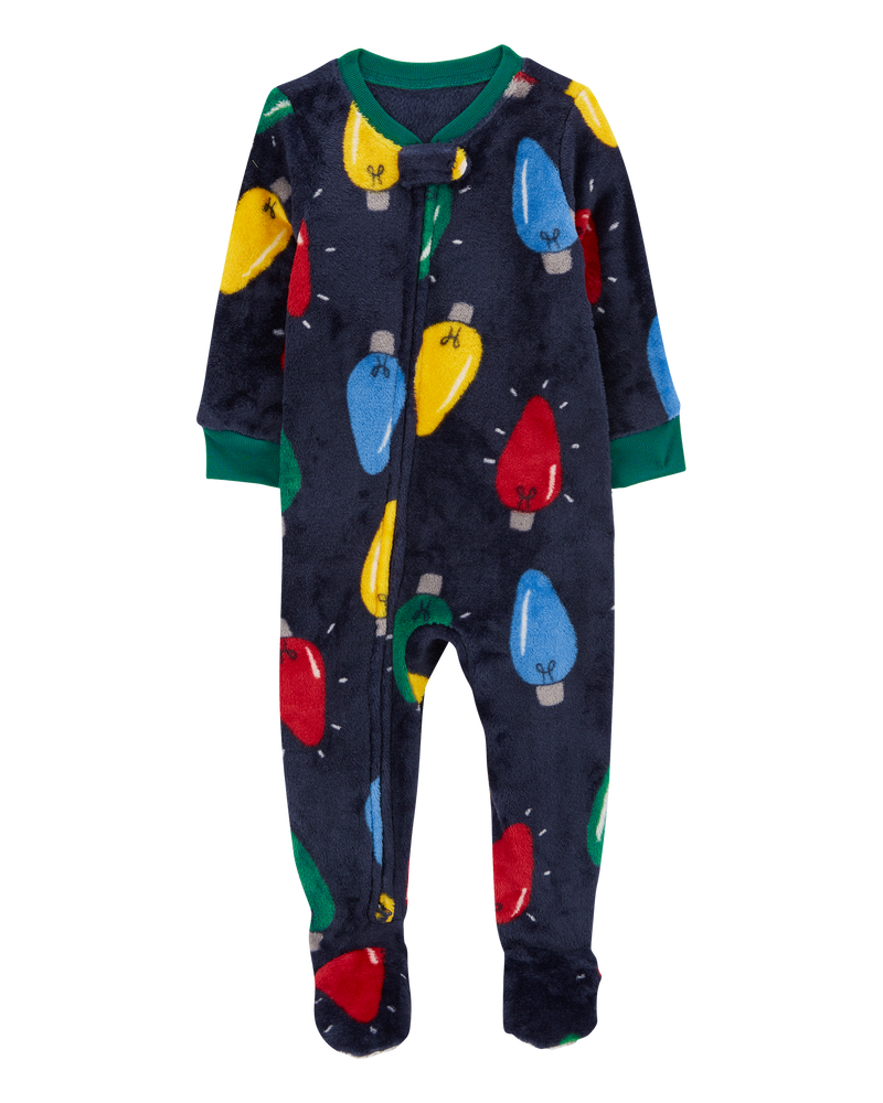Toddler 1-Piece Christmas Lights Fleece Footie Pajamas, image 1 of 3 slides