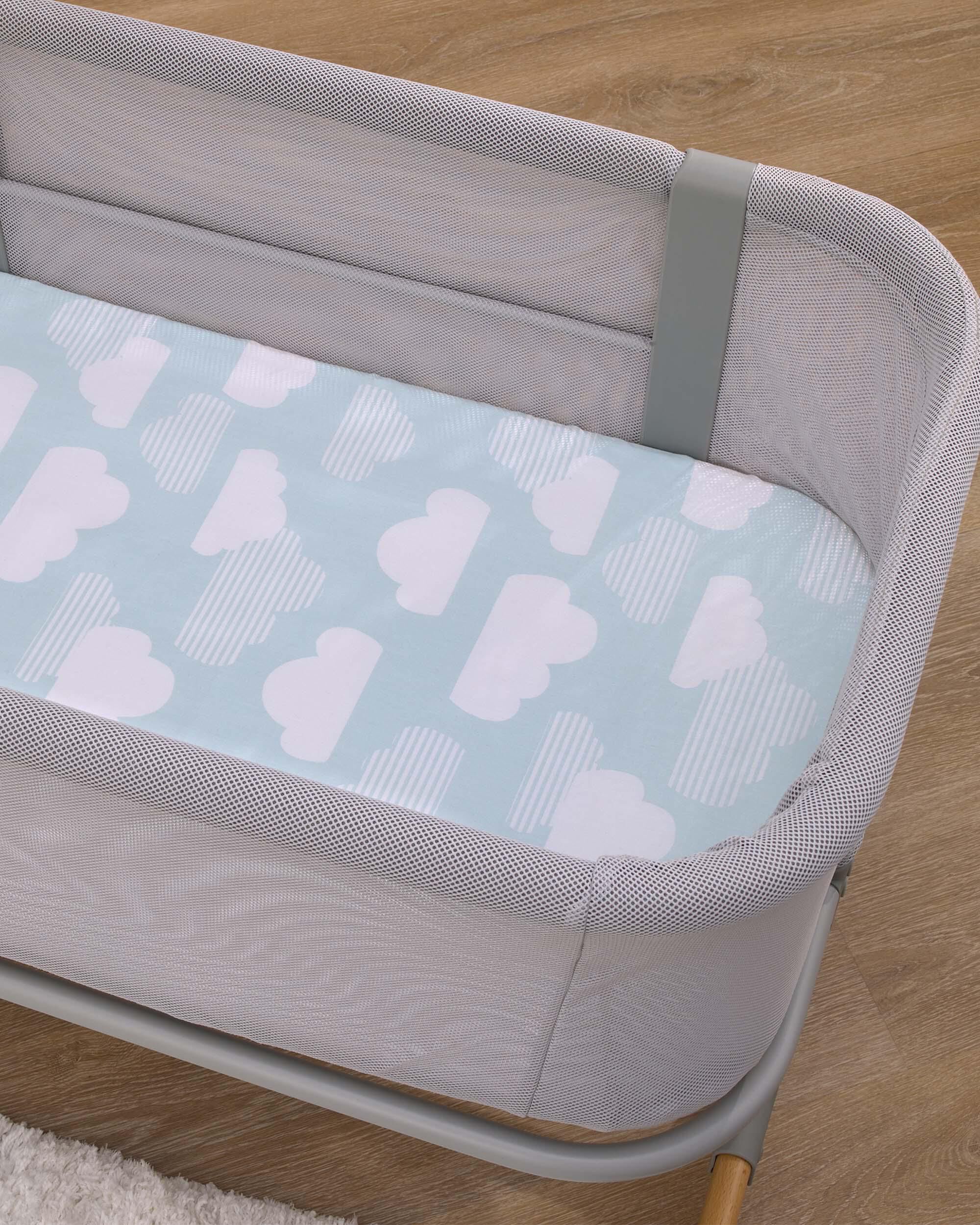 Cozy-Up 2-in-1 Bedside Sleeper & Bassinet Fitted Sheet - Blue Clouds, image 2 of 17 slides