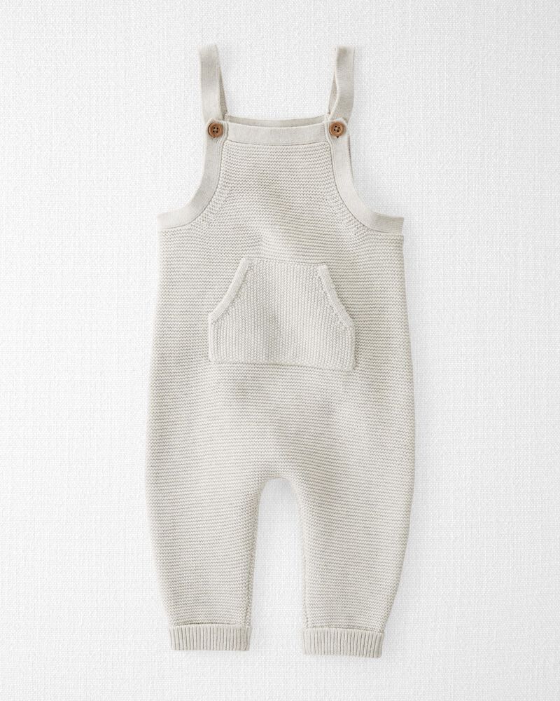 Baby Organic Cotton Sweater Knit Overalls in Heather Grey, image 1 of 5 slides