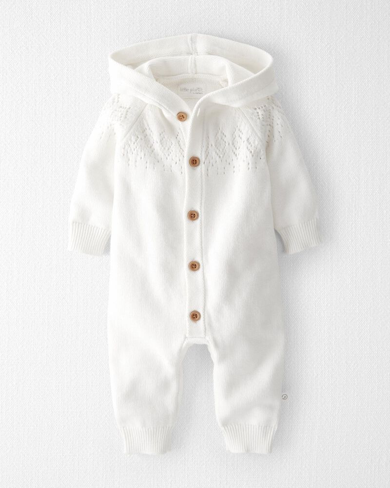 Baby Organic Cotton  Sweater Knit Pointelle Jumpsuit in Ivory, image 1 of 4 slides