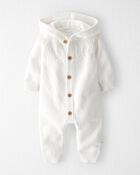 Baby Organic Cotton  Sweater Knit Pointelle Jumpsuit in Ivory, image 1 of 4 slides