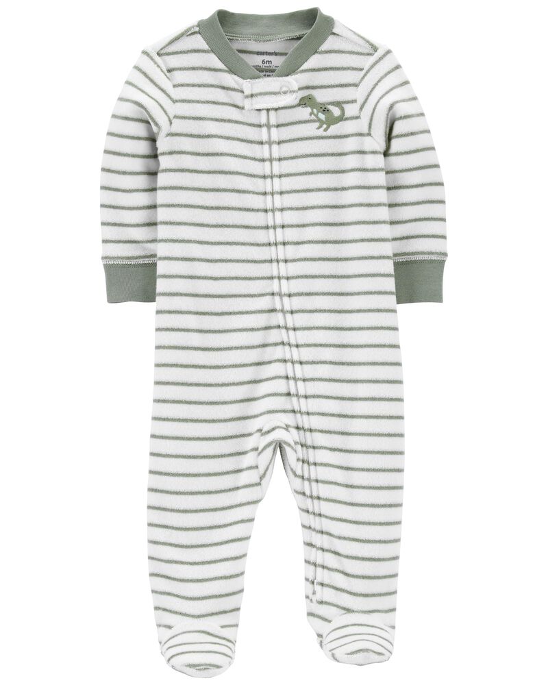Baby Dinosaur 2-Way Zip Terry Footie Sleep & Play Pajamas, image 1 of 4 slides