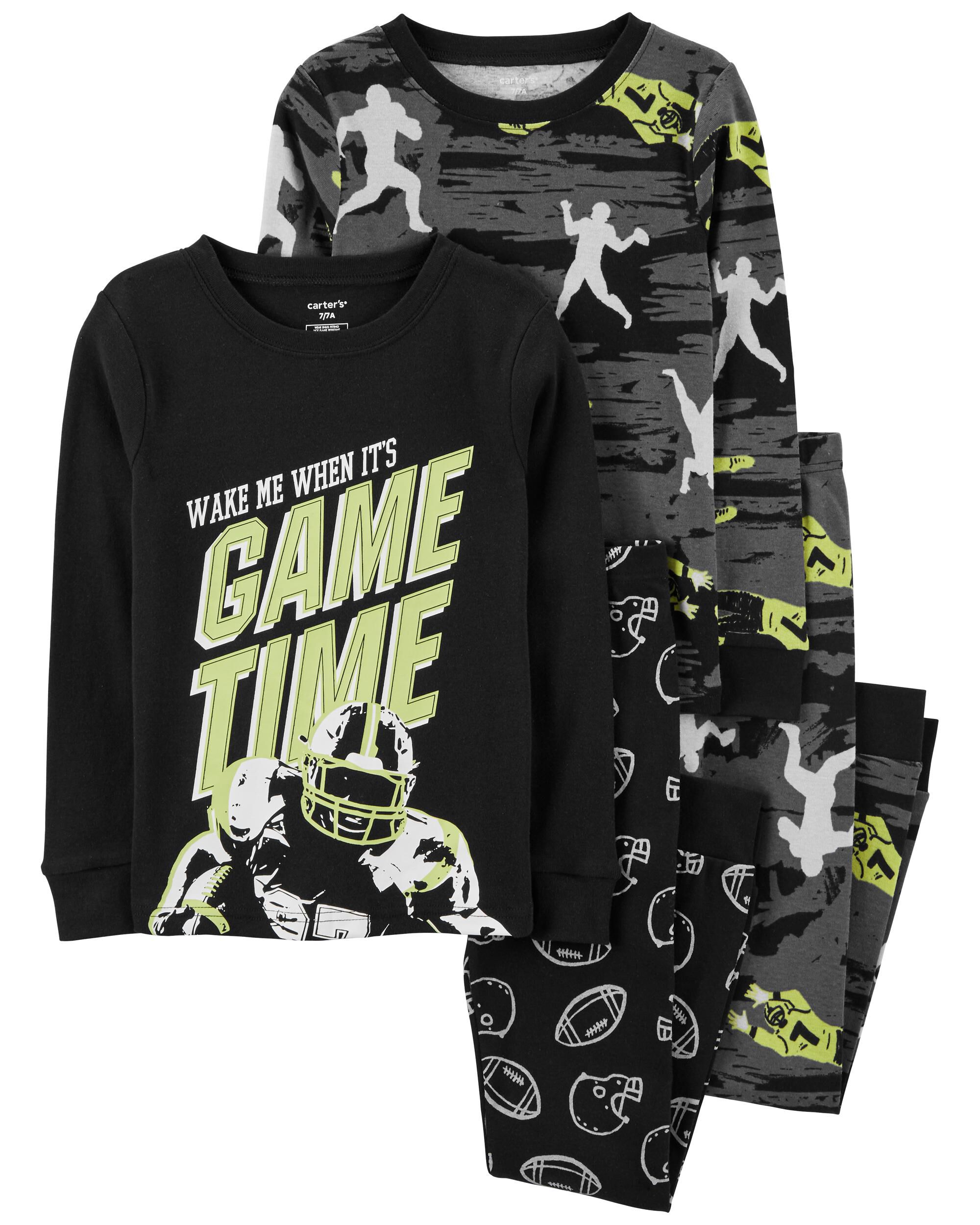 Black Grey Kid 4 Piece Football 100 Snug Fit Cotton Pajamas