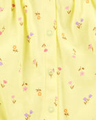 Baby Girl Floral Short-Sleeve Cotton Romper - Yellow, image 2 of 3 slides