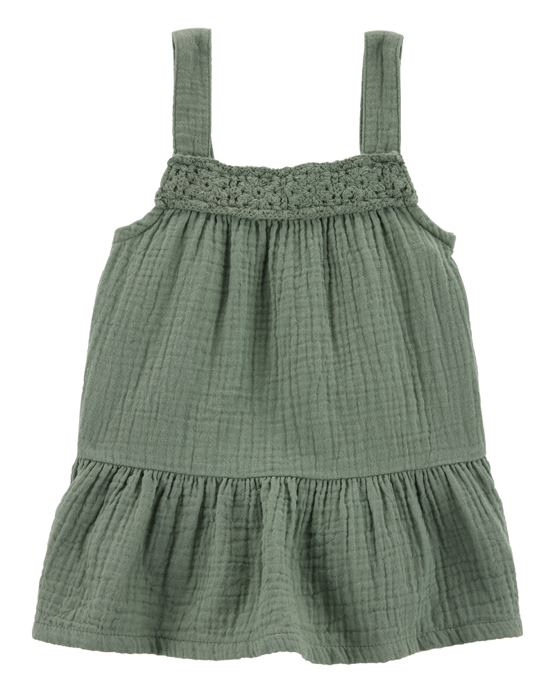 Baby Gauze Crotchet Knit Tank - Olive, image 2 of 4 slides