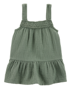 Baby Gauze Crotchet Knit Tank - Olive, image 2 of 4 slides