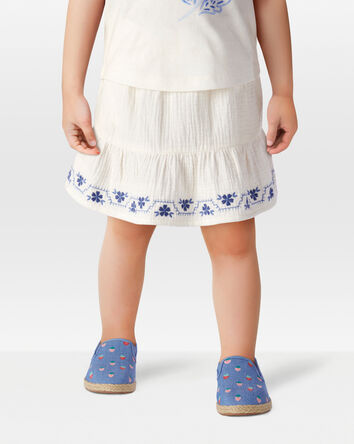 Toddler Floral Embroidered Gauze Skort - Ivory, 