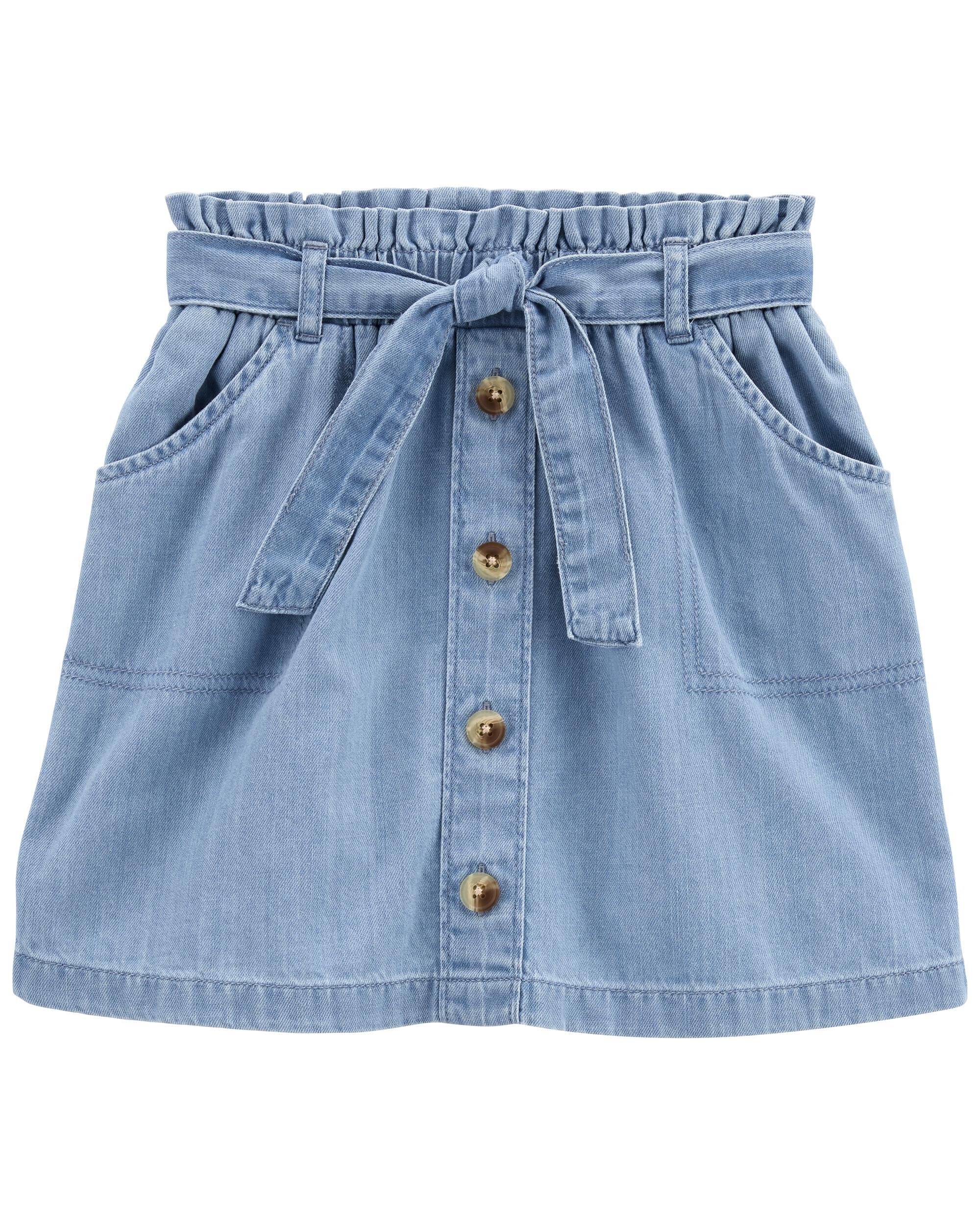 Kid Paperbag Waist Belted Button Front Skirt