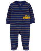 Baby Striped Truck 2-Way Zip Cotton Sleep & Play Pajamas, image 1 of 3 slides