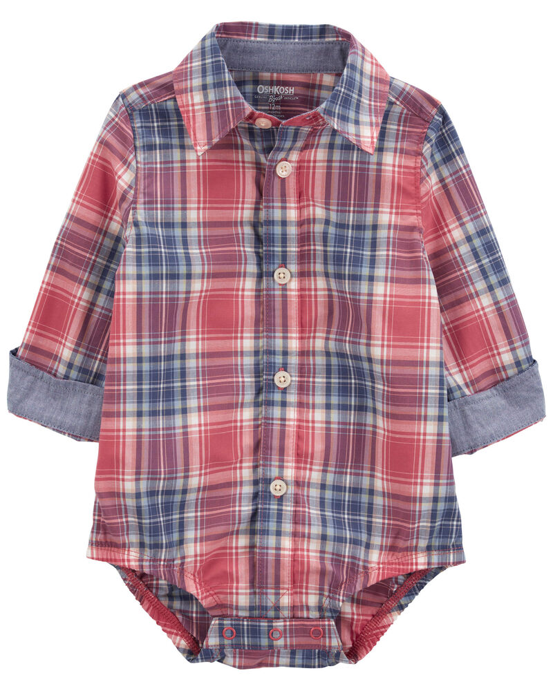 Baby Plaid Button-Front Bodysuit, image 1 of 4 slides