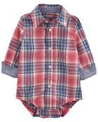 Baby Plaid Button-Front Bodysuit, image 1 of 4 slides