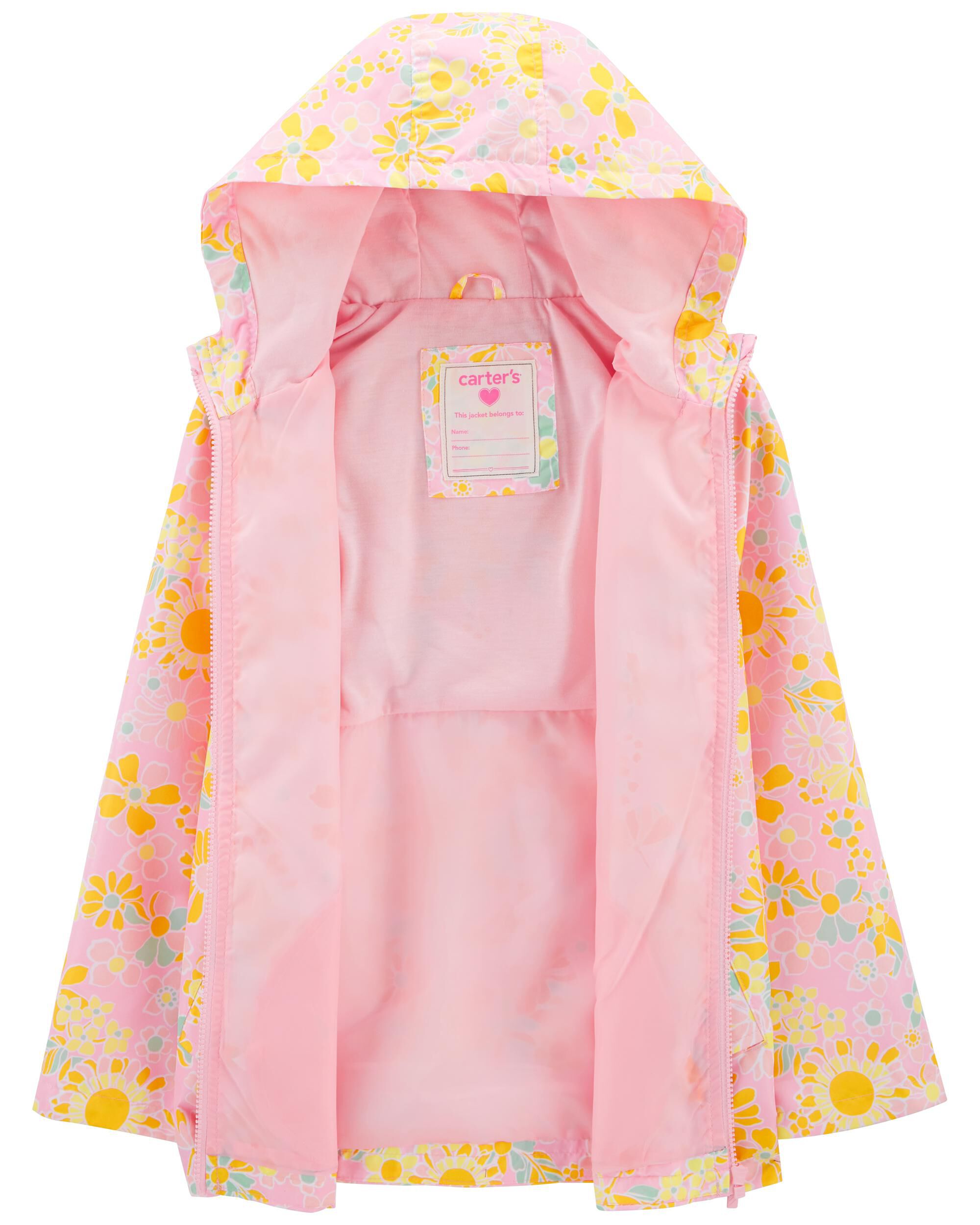 Pink Yellow Kid Floral Rain Jacket skiphop