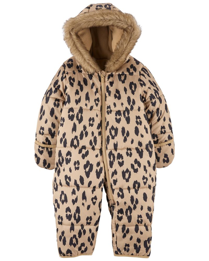 Baby Quilted Leopard Print Snowsuit, image 1 of 3 slides
