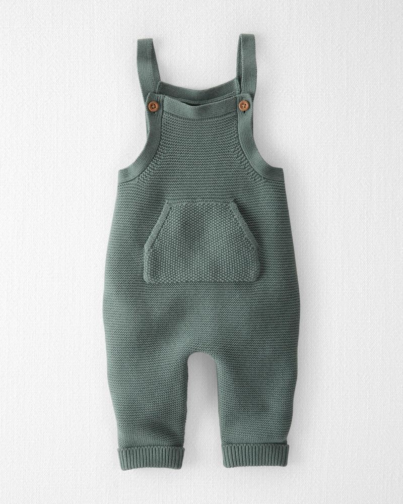 Baby Organic Sweater Knit Overalls in Green, image 1 of 6 slides