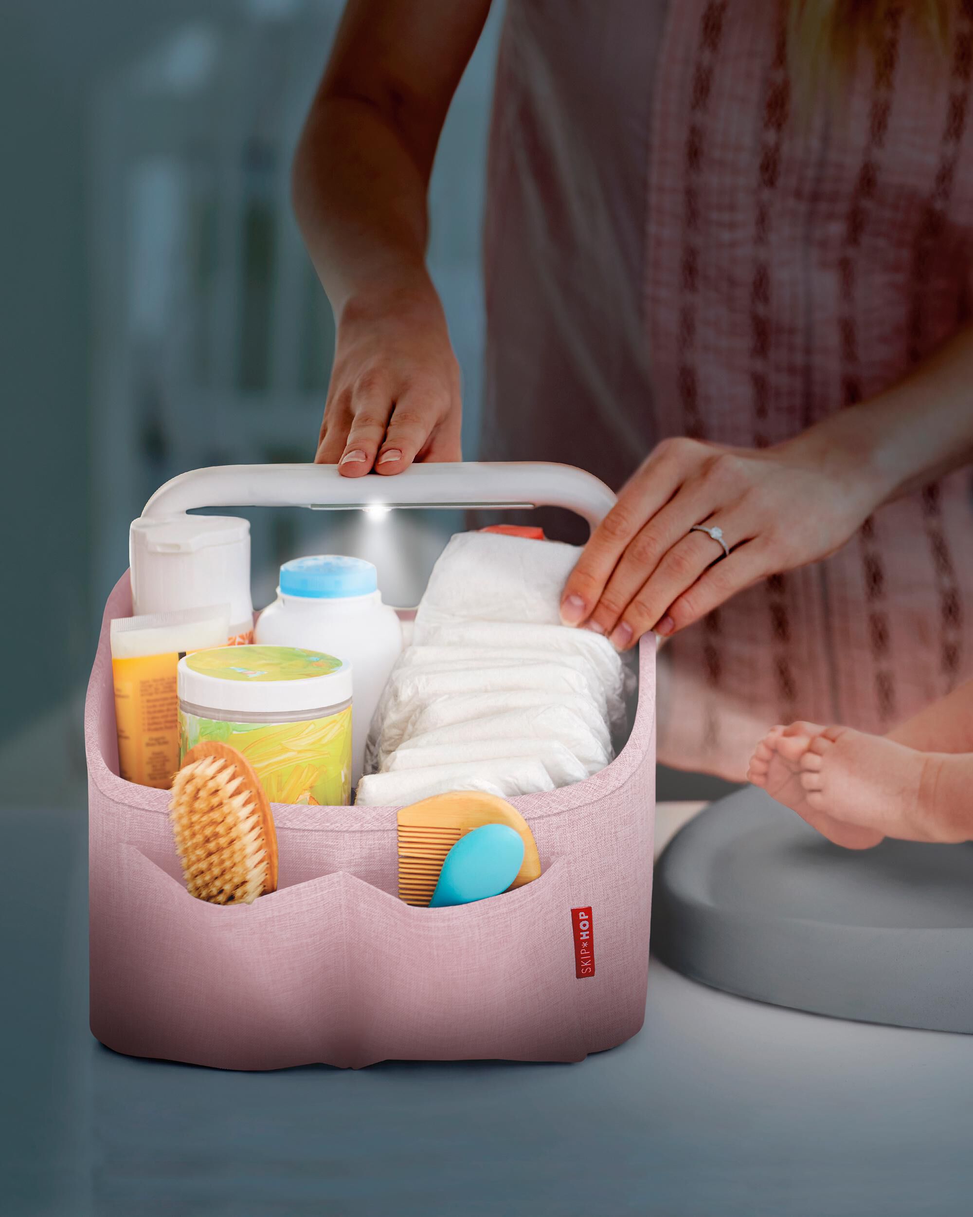 Pink Nursery Style Light Up Diaper Caddy skiphop